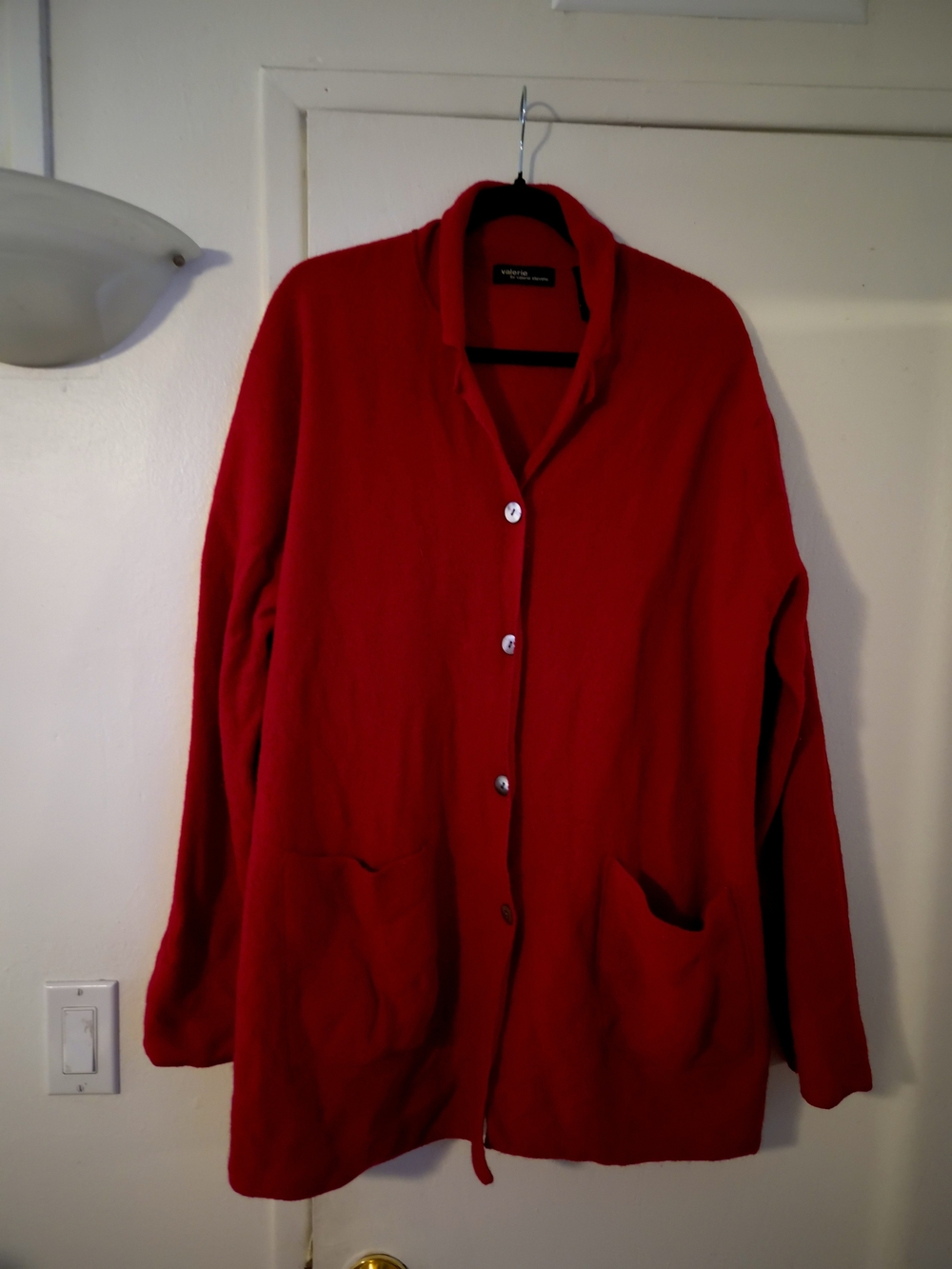 Valerie Stevens 100% Merino Wool Red Button Cardigan